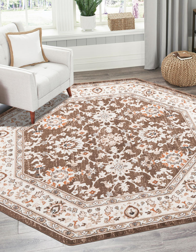 Savannah Elegance Collection Area Rug - Augusta (Brown) Octagon Brown  lifestyle 54