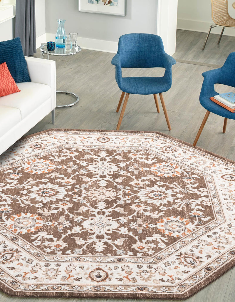 Savannah Elegance Collection Area Rug - Augusta (Brown) Octagon Brown  lifestyle 57