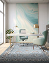 Savannah Elegance Collection Area Rug - Augusta (Aqua Blue) Rectangle Aqua Blue  lifestyle 10