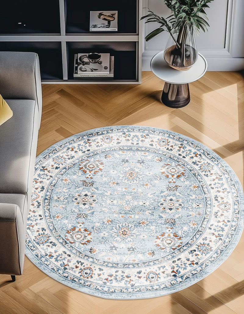 Savannah Elegance Collection Area Rug - Augusta (Aqua Blue) Round Aqua Blue  lifestyle 49