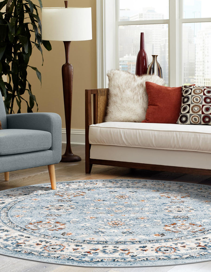 Savannah Elegance Collection Area Rug - Augusta (Aqua Blue) Round Aqua Blue  lifestyle 52