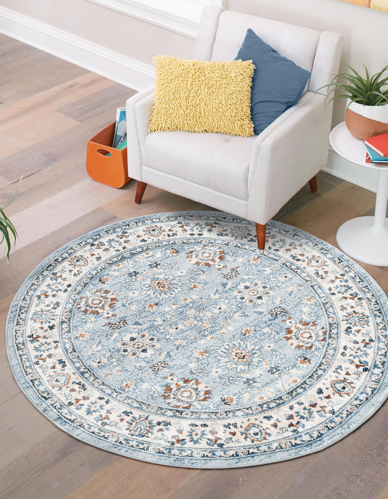 Savannah Elegance Collection Area Rug - Augusta (Aqua Blue) Round Aqua Blue  lifestyle 55