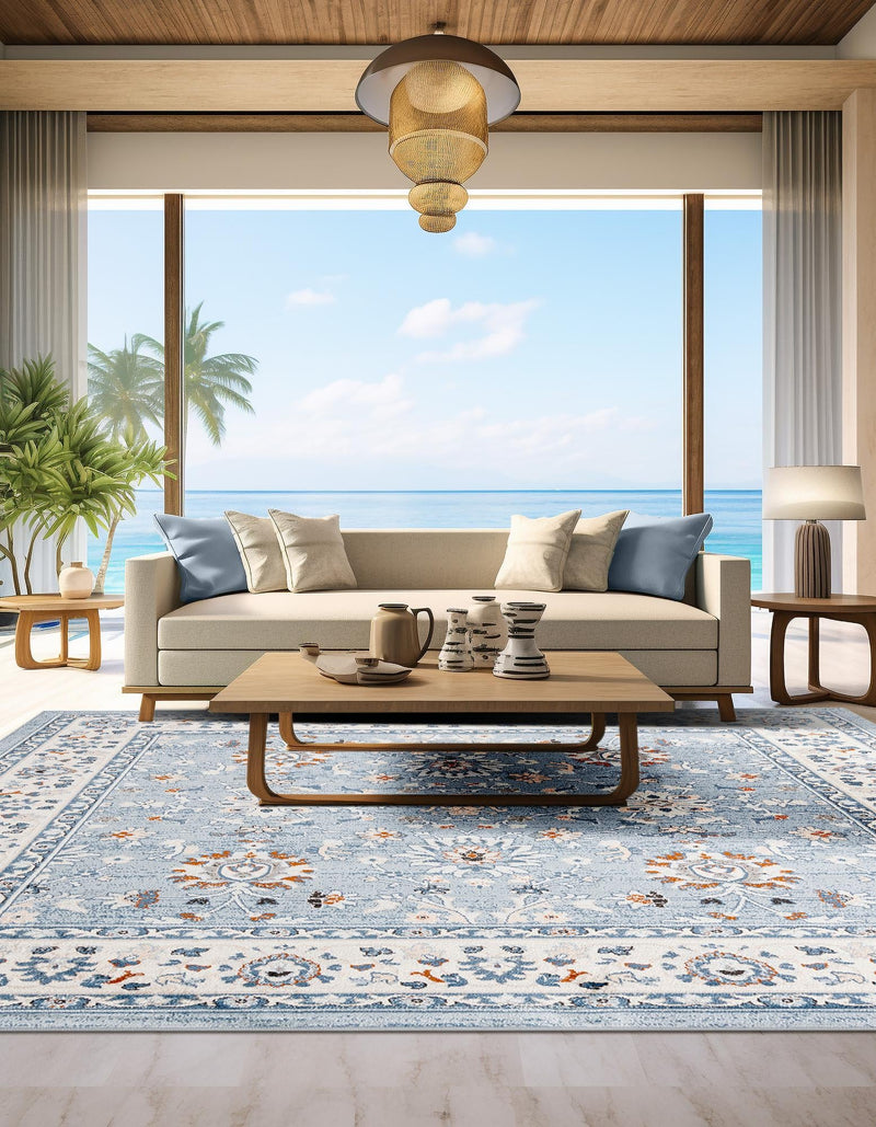 Savannah Elegance Collection Area Rug - Augusta (Aqua Blue) Square Aqua Blue  lifestyle 72