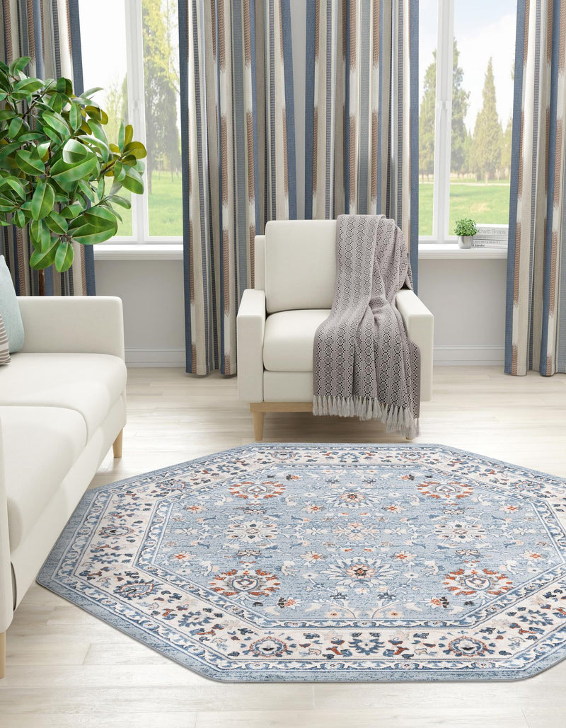 Savannah Elegance Collection Area Rug - Augusta (Aqua Blue) Octagon Aqua Blue  lifestyle 54