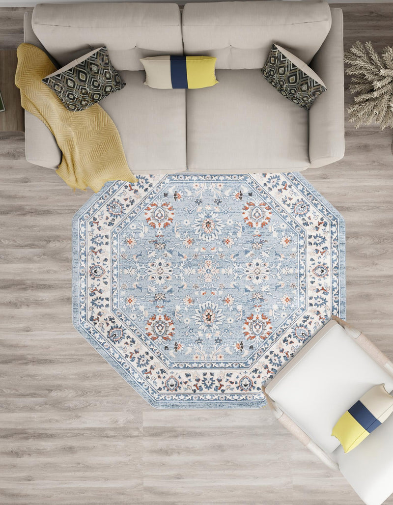 Savannah Elegance Collection Area Rug - Augusta (Aqua Blue) Octagon Aqua Blue  lifestyle 63