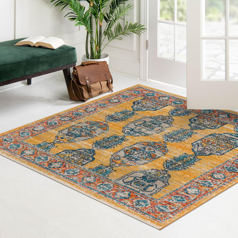 Seville Stripes Collection Area Rug -  Granada (Yellow) Square Yellow  lifestyle 66