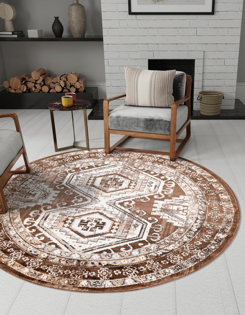 Savannah Elegance Collection Area Rug -  Tybee (Brown) Round Brown  lifestyle 49