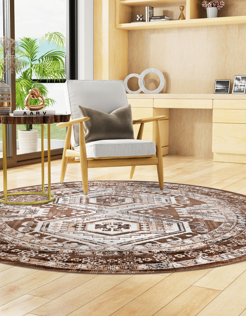 Savannah Elegance Collection Area Rug -  Tybee (Brown) Round Brown  lifestyle 54