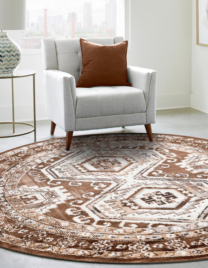 Savannah Elegance Collection Area Rug -  Tybee (Brown) Round Brown  lifestyle 69