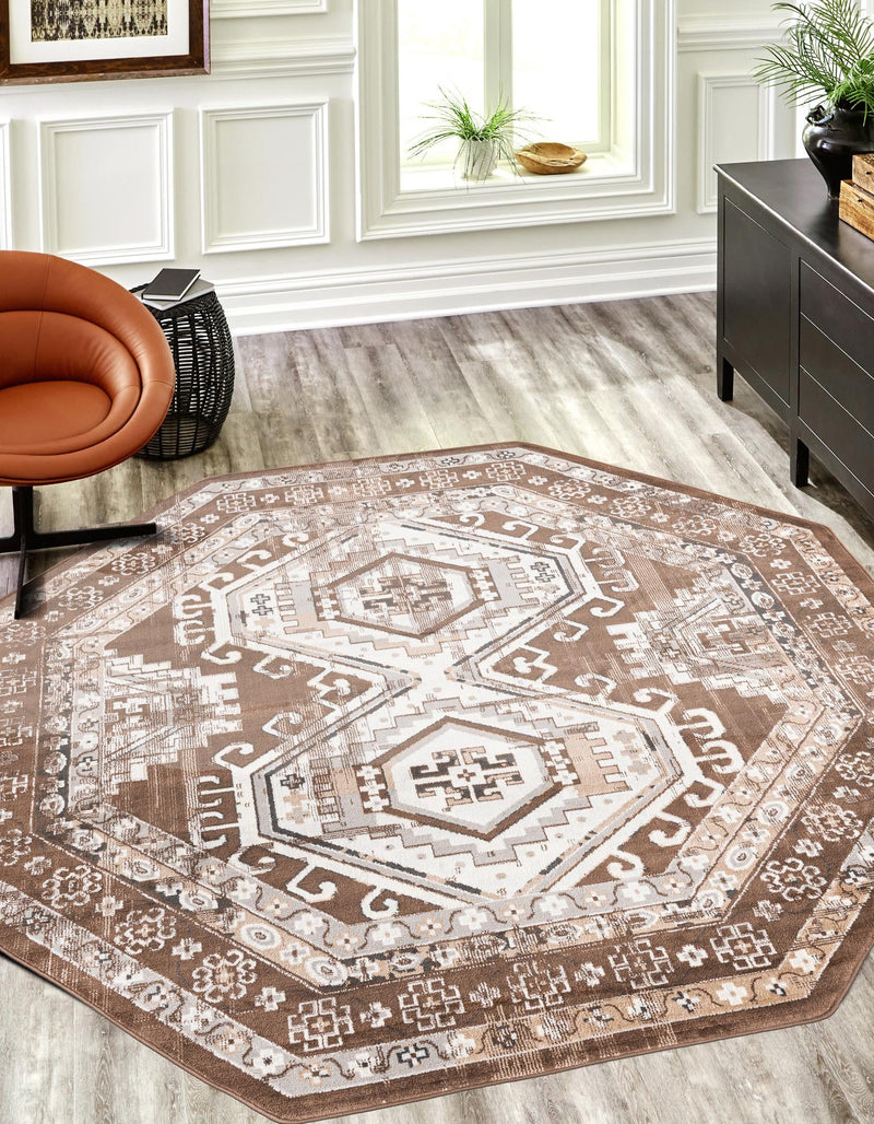 Savannah Elegance Collection Area Rug -  Tybee (Brown) Octagon Brown  lifestyle 46