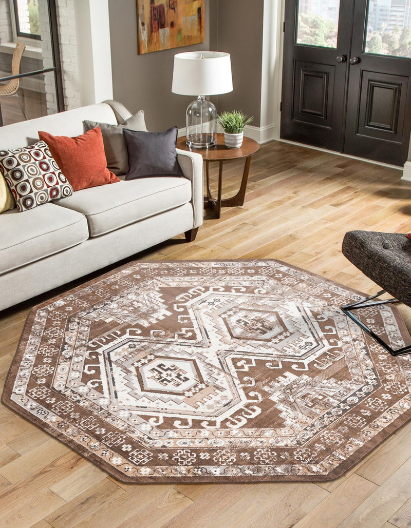 Savannah Elegance Collection Area Rug -  Tybee (Brown) Octagon Brown  lifestyle 54