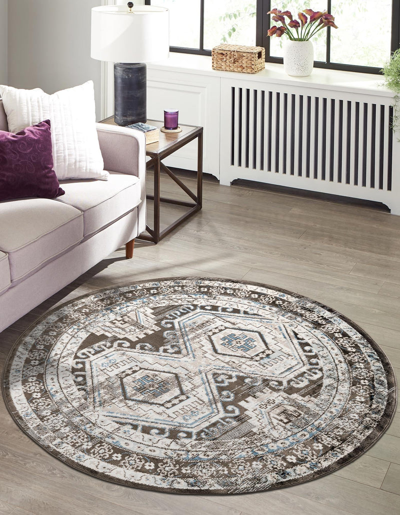 Savannah Elegance Collection Area Rug -  Tybee (Gray) Round Gray  lifestyle 35