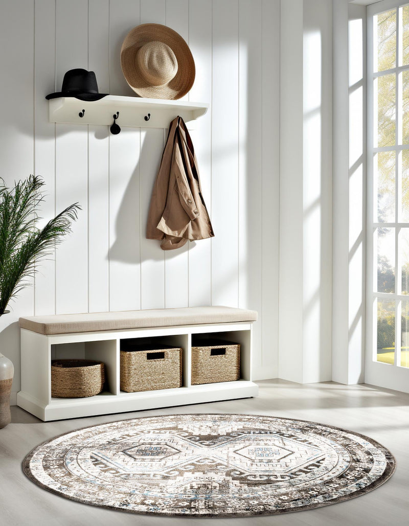 Savannah Elegance Collection Area Rug -  Tybee (Gray) Round Gray  lifestyle 59