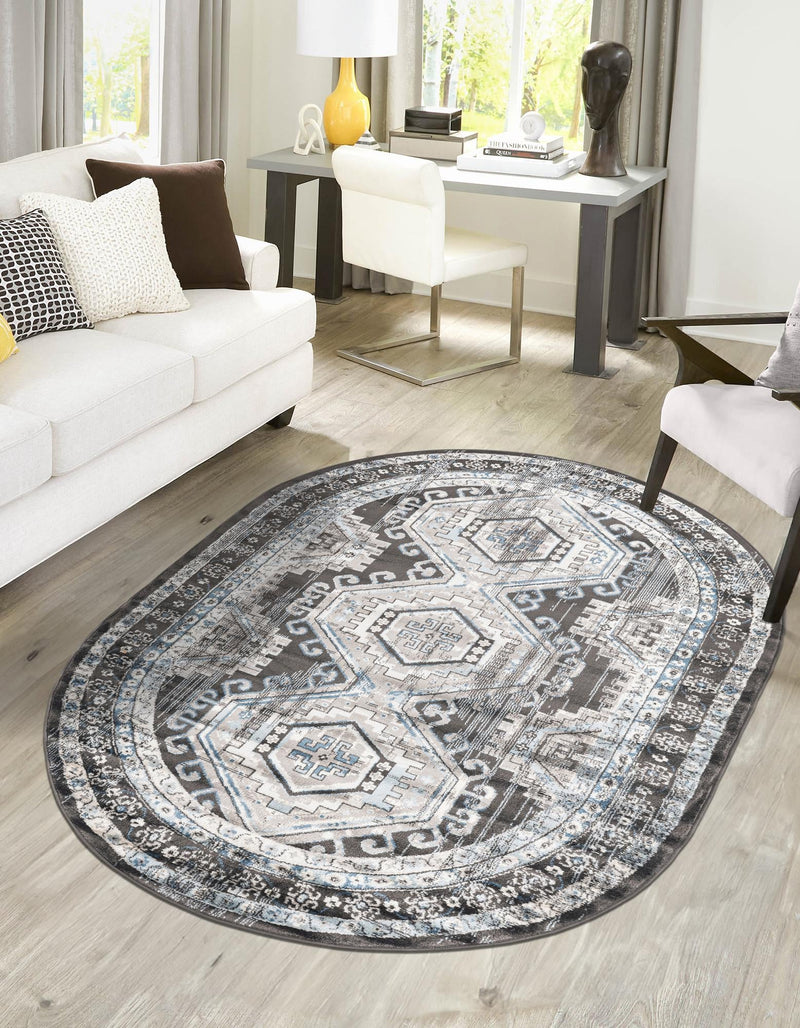 Savannah Elegance Collection Area Rug -  Tybee (Gray) Oval Gray  lifestyle 33