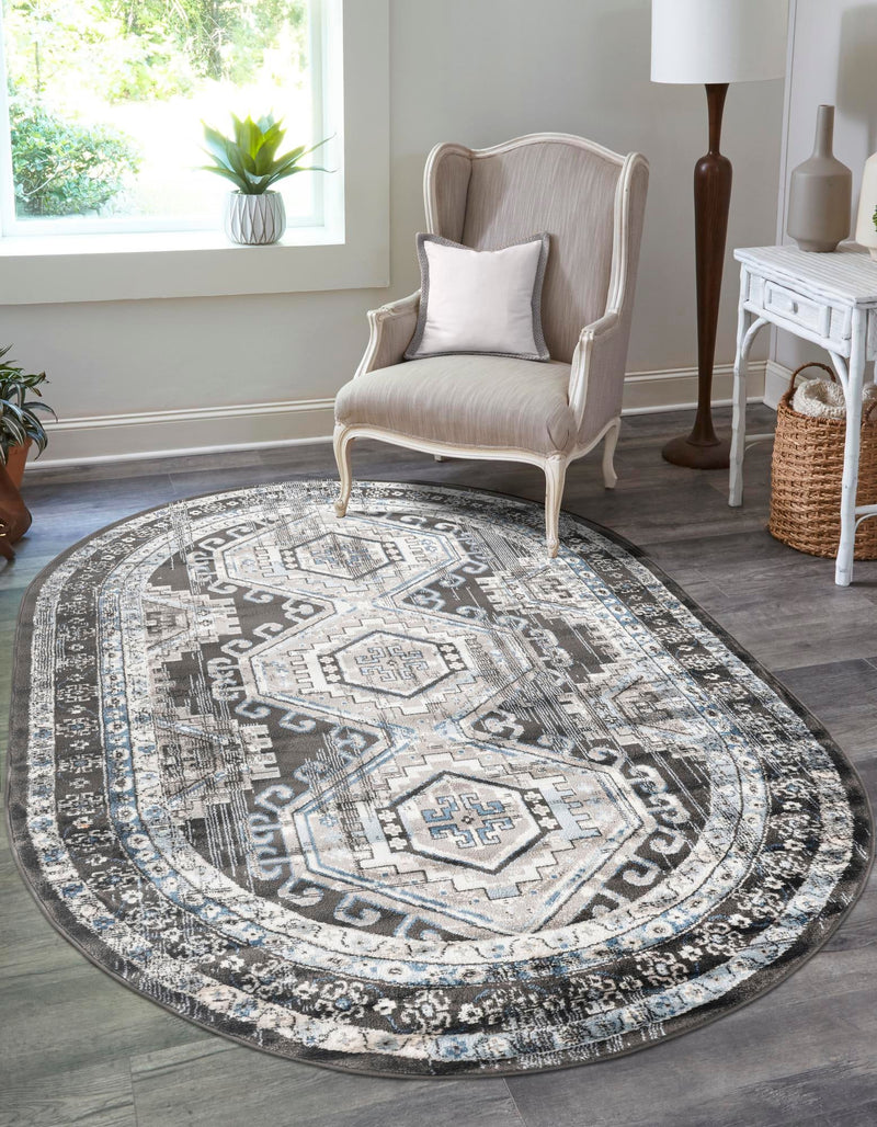 Savannah Elegance Collection Area Rug -  Tybee (Gray) Oval Gray  lifestyle 43