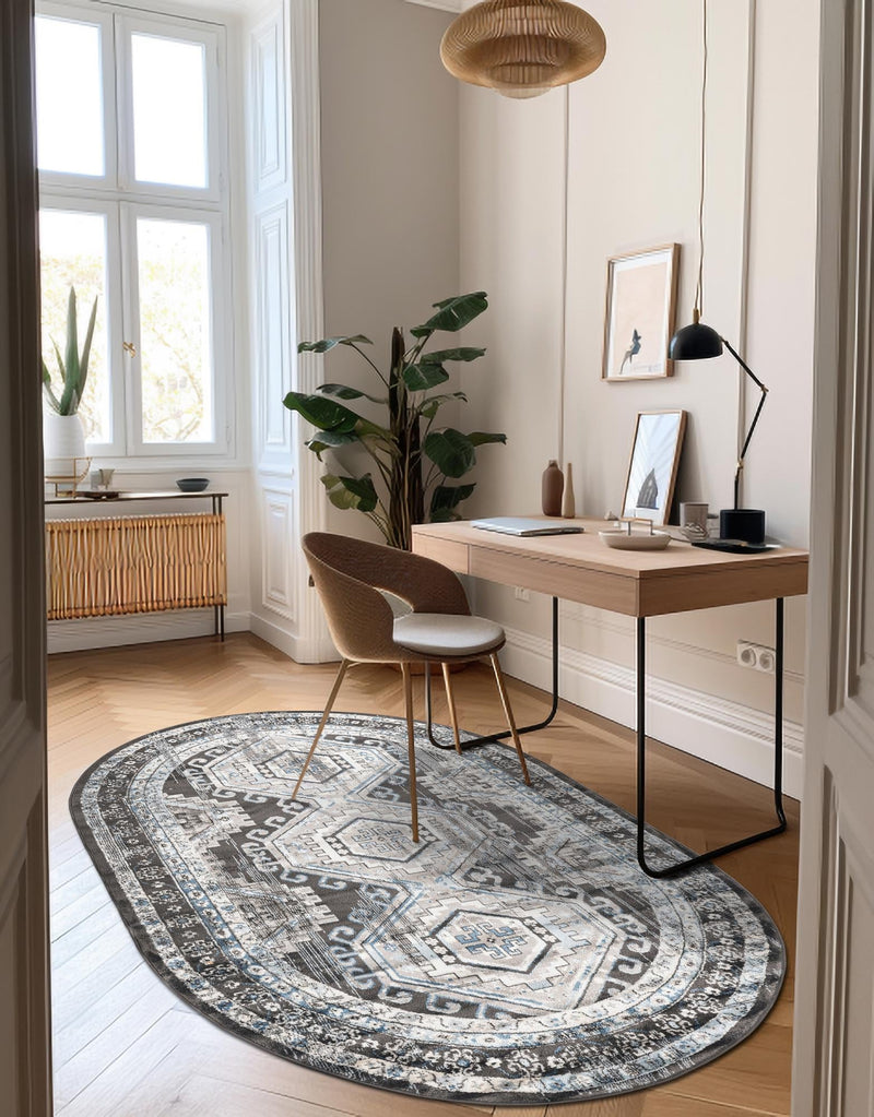 Savannah Elegance Collection Area Rug -  Tybee (Gray) Oval Gray  lifestyle 45