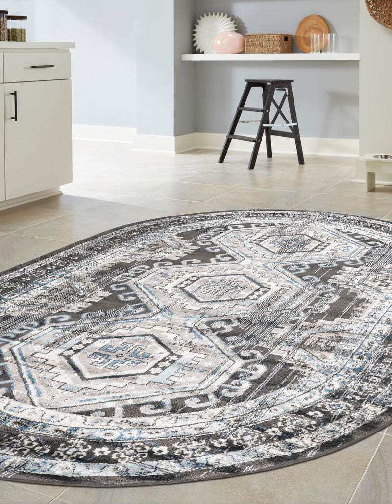 Savannah Elegance Collection Area Rug -  Tybee (Gray) Oval Gray  lifestyle 47