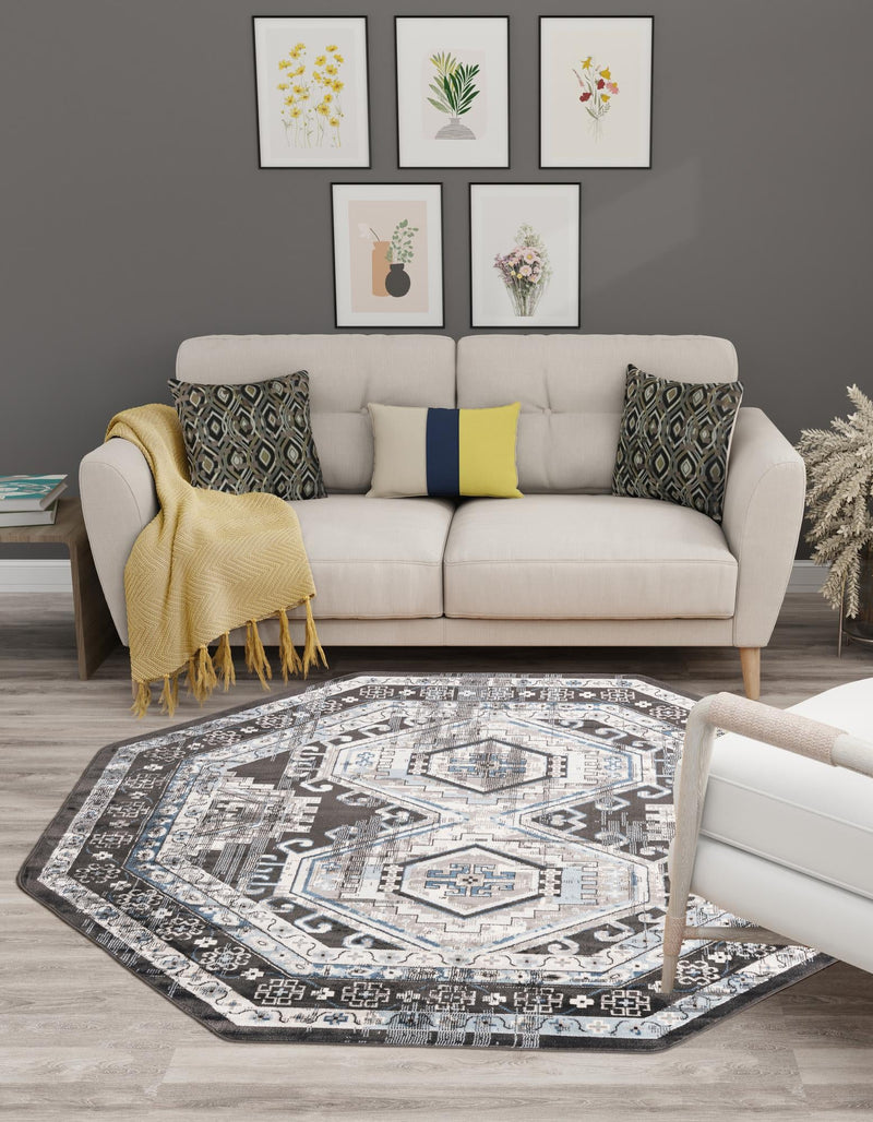 Savannah Elegance Collection Area Rug -  Tybee (Gray) Octagon Gray  lifestyle 34