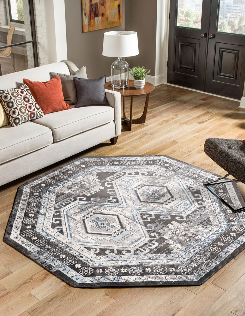 Savannah Elegance Collection Area Rug -  Tybee (Gray) Octagon Gray  lifestyle 36