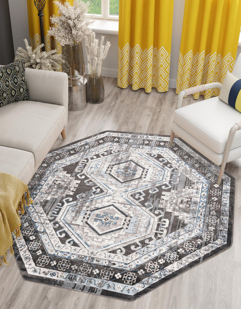 Savannah Elegance Collection Area Rug -  Tybee (Gray) Octagon Gray  lifestyle 42