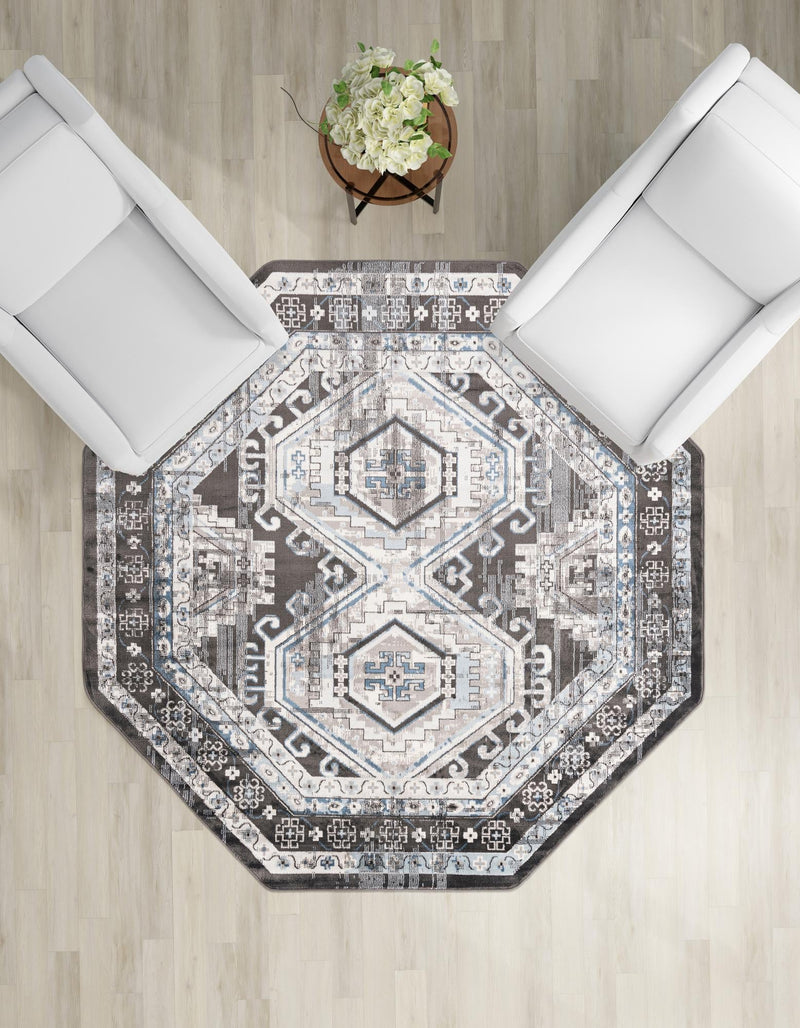 Savannah Elegance Collection Area Rug -  Tybee (Gray) Octagon Gray  lifestyle 48