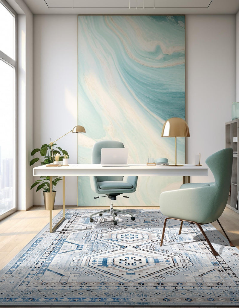 Savannah Elegance Collection Area Rug -  Tybee (Aqua Blue) Rectangle Aqua Blue  lifestyle 7