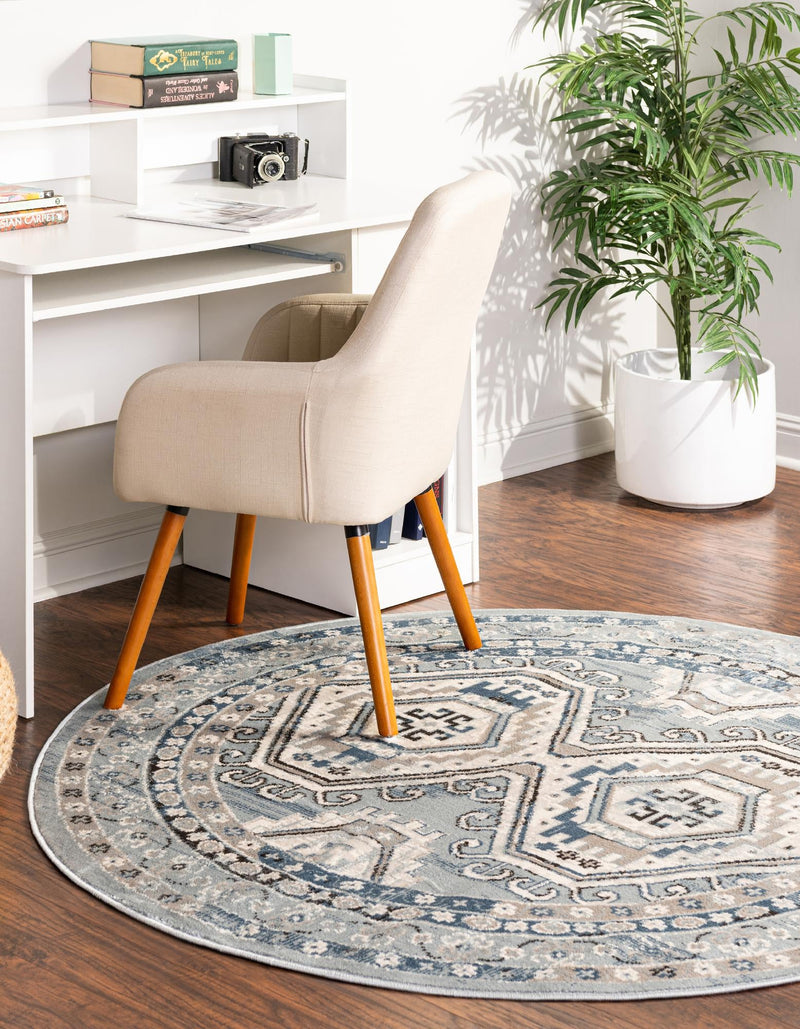 Savannah Elegance Collection Area Rug -  Tybee (Aqua Blue) Round Aqua Blue  lifestyle 21