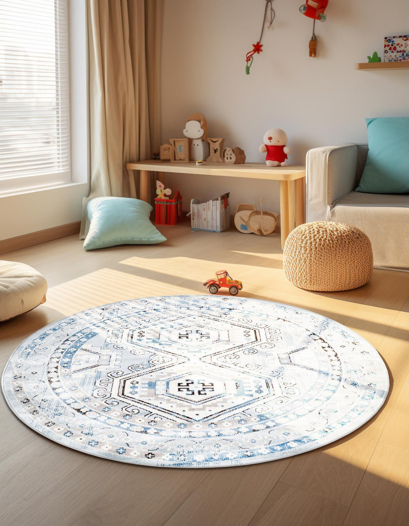 Savannah Elegance Collection Area Rug -  Tybee (Aqua Blue) Round Aqua Blue  lifestyle 54