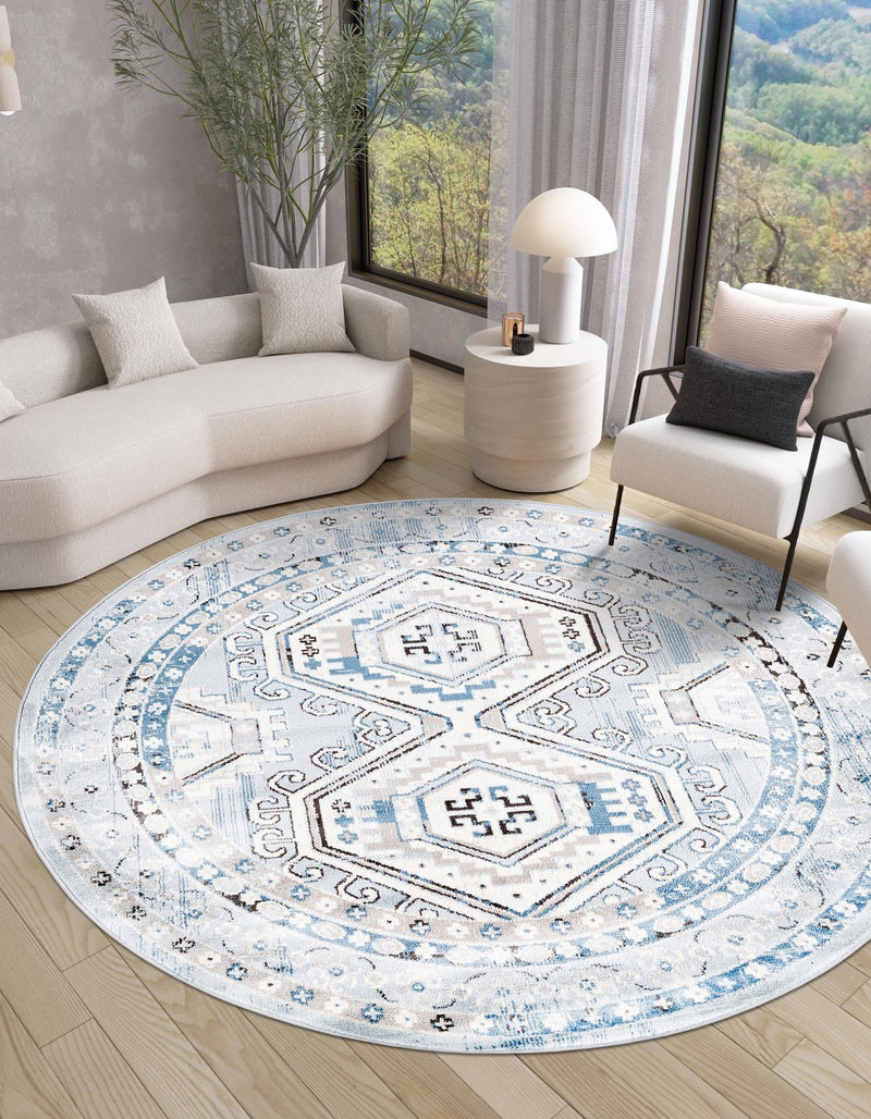 Savannah Elegance Collection Area Rug -  Tybee (Aqua Blue) Round Aqua Blue  lifestyle 70