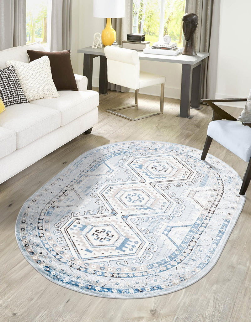 Savannah Elegance Collection Area Rug -  Tybee (Aqua Blue) Oval Aqua Blue  lifestyle 39