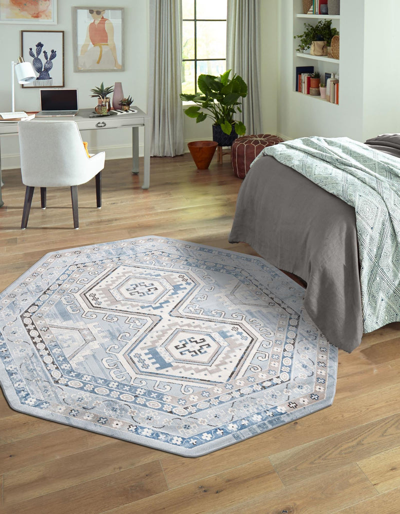 Savannah Elegance Collection Area Rug -  Tybee (Aqua Blue) Octagon Aqua Blue  lifestyle 36