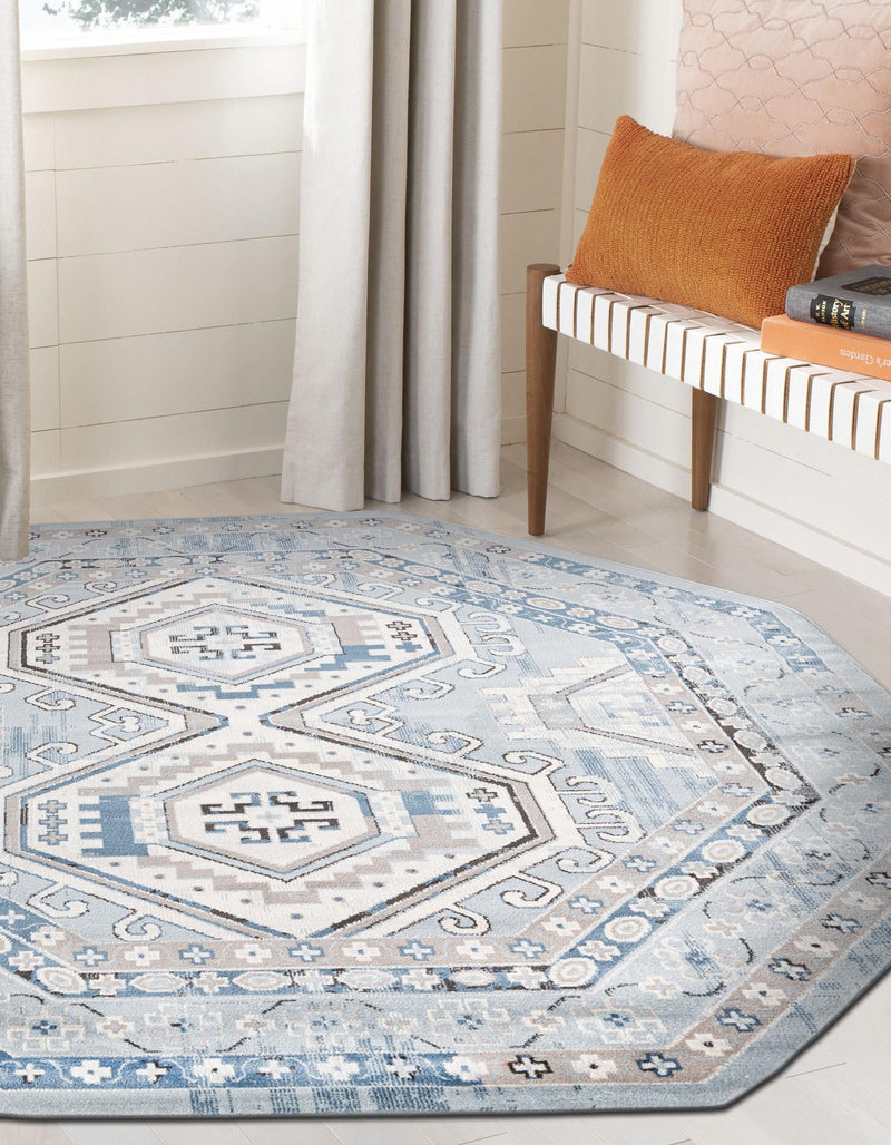 Savannah Elegance Collection Area Rug -  Tybee (Aqua Blue) Octagon Aqua Blue  lifestyle 42