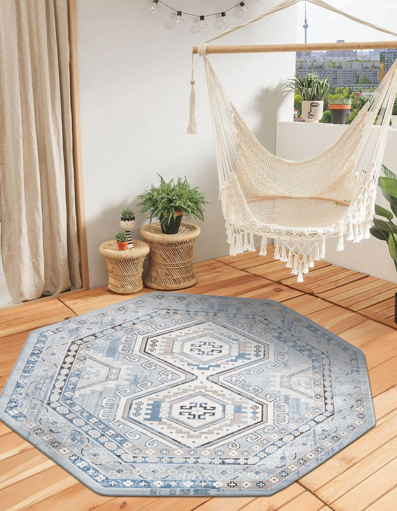 Savannah Elegance Collection Area Rug -  Tybee (Aqua Blue) Octagon Aqua Blue  lifestyle 46