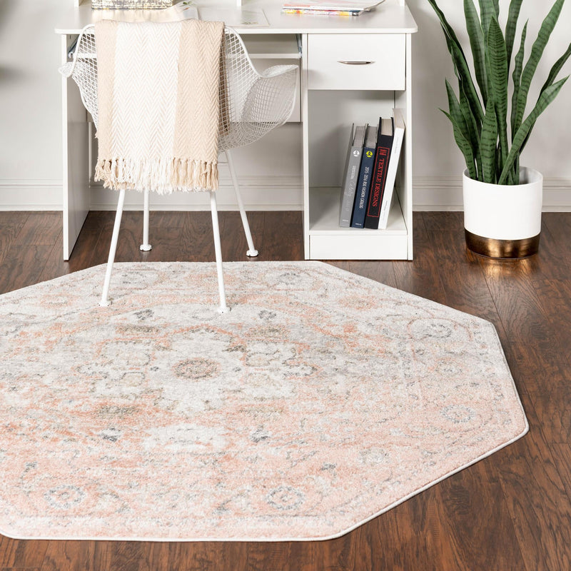 Parisian Elegance Collection Area Rug - Versailles (Rose Pink) Octagon Rose Pink  lifestyle 92