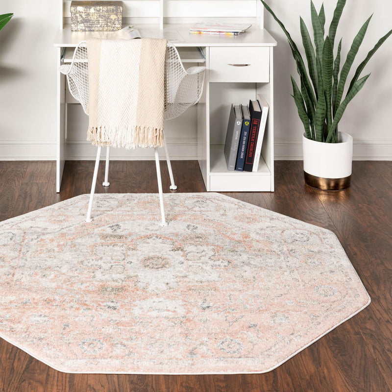 Parisian Elegance Collection Area Rug - Versailles (Rose Pink) Octagon Rose Pink  lifestyle 96