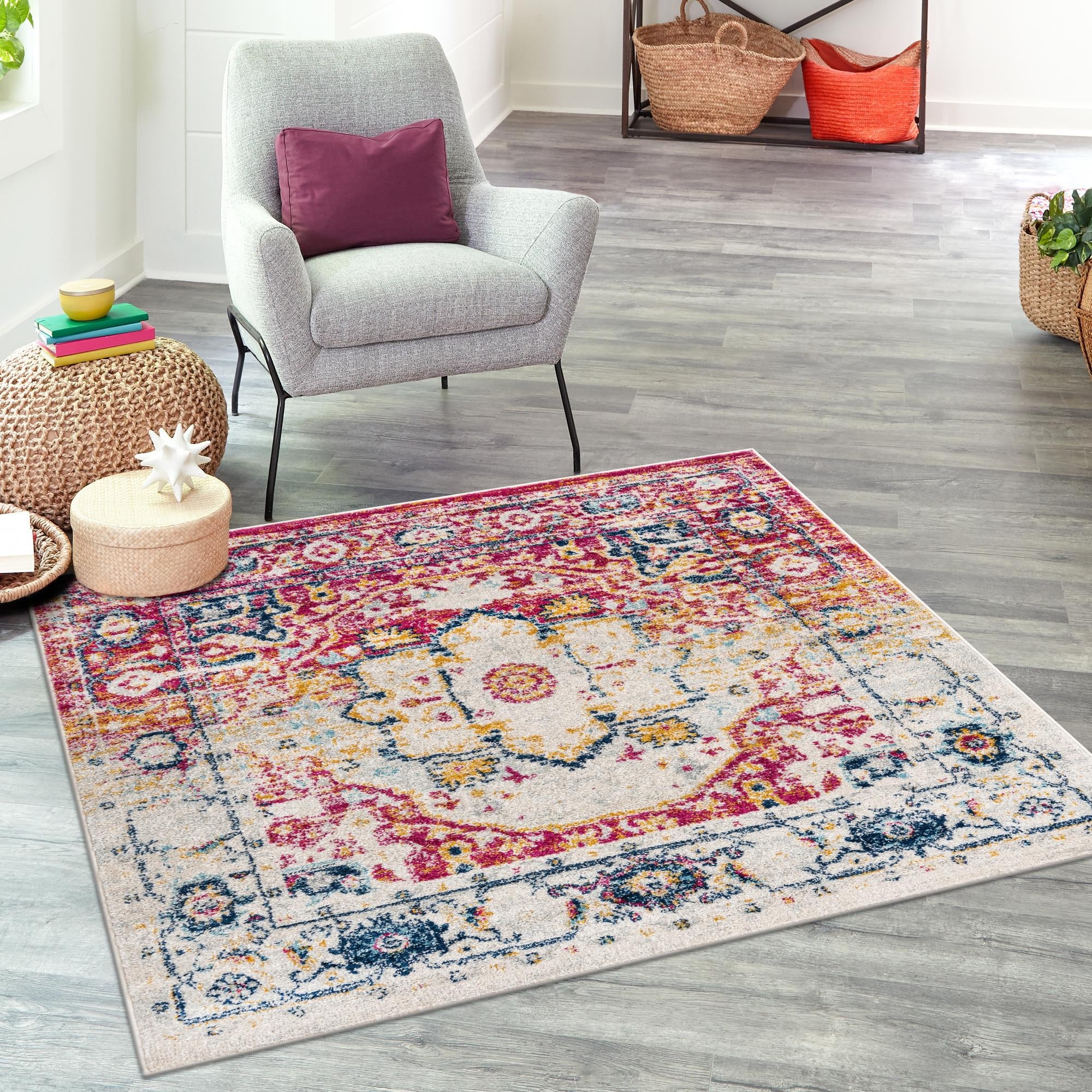 Parisian Elegance Collection Area Rug - Versailles (Pink Gray)