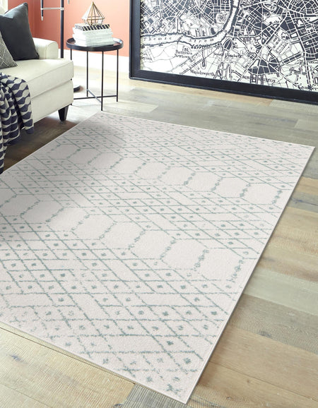 Marrakesh Lattice Collection Area Rug - Casablanca (Ivory Aqua)