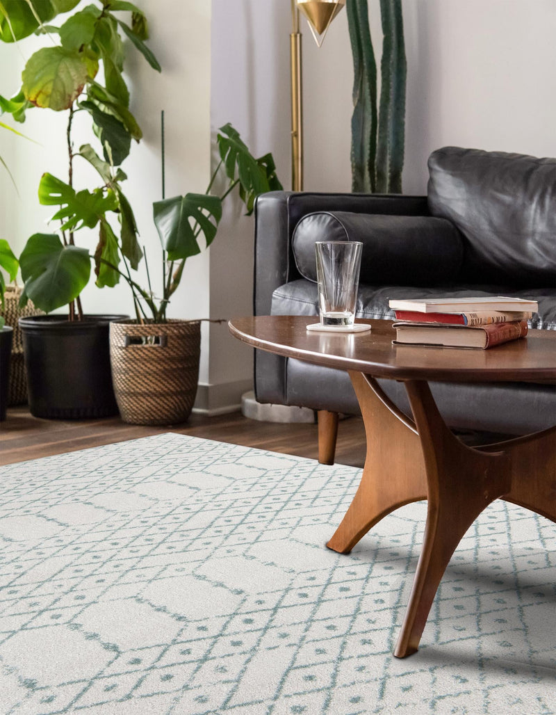 Marrakesh Lattice Collection Area Rug - Casablanca (Ivory Aqua) Rectangle Ivory Aqua  lifestyle 6