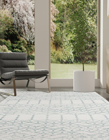 Marrakesh Lattice Collection Area Rug - Casablanca (Ivory Aqua)