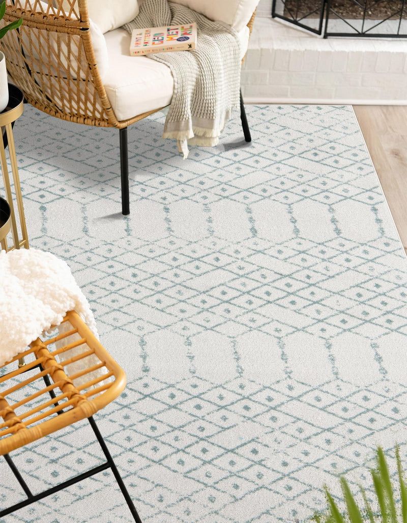 Marrakesh Lattice Collection Area Rug - Casablanca (Ivory Aqua) Rectangle Ivory Aqua  lifestyle 10