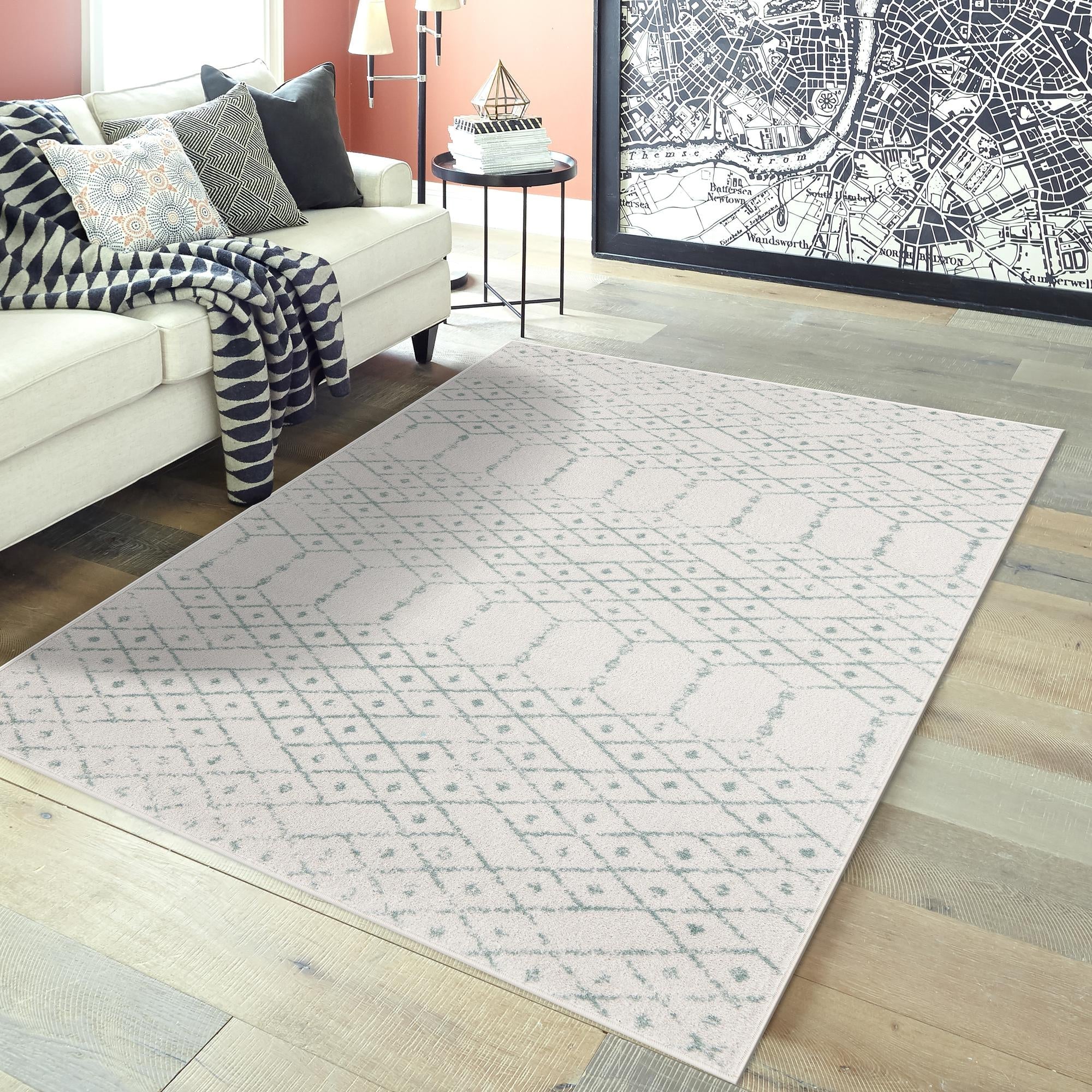 Marrakesh Lattice Collection Area Rug - Casablanca (Ivory Aqua)