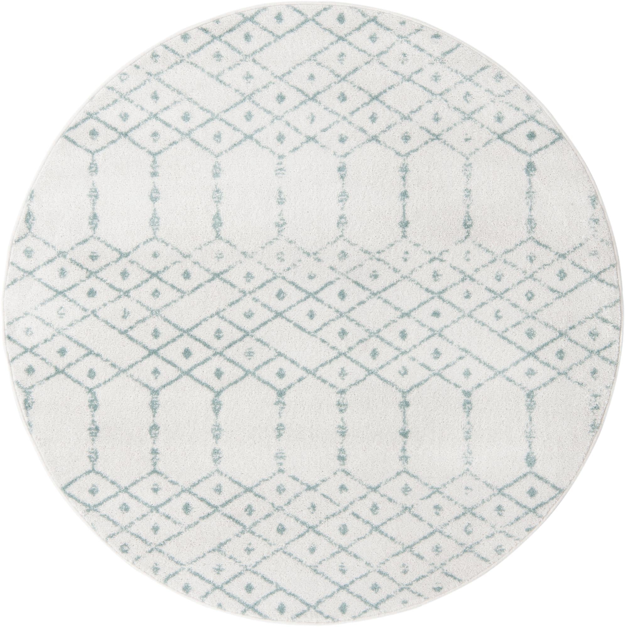 Marrakesh Lattice Collection Area Rug - Casablanca (Ivory Aqua)