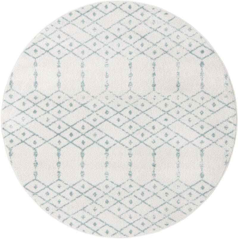 Marrakesh Lattice Collection Area Rug - Casablanca (Ivory Aqua) Round Ivory Aqua  lifestyle 24