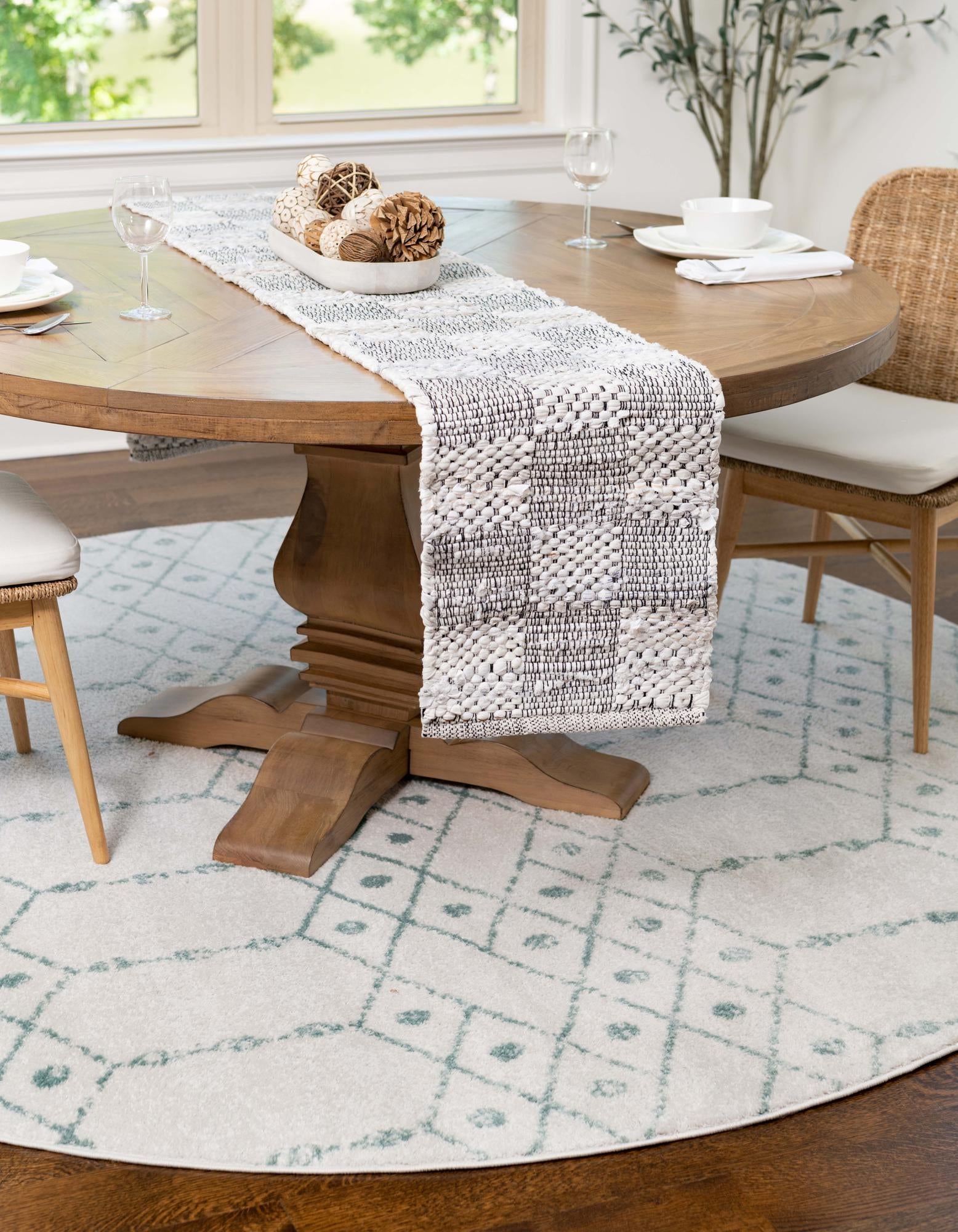 Marrakesh Lattice Collection Area Rug - Casablanca (Ivory Aqua)