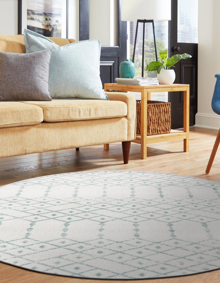 Marrakesh Lattice Collection Area Rug - Casablanca (Ivory Aqua)