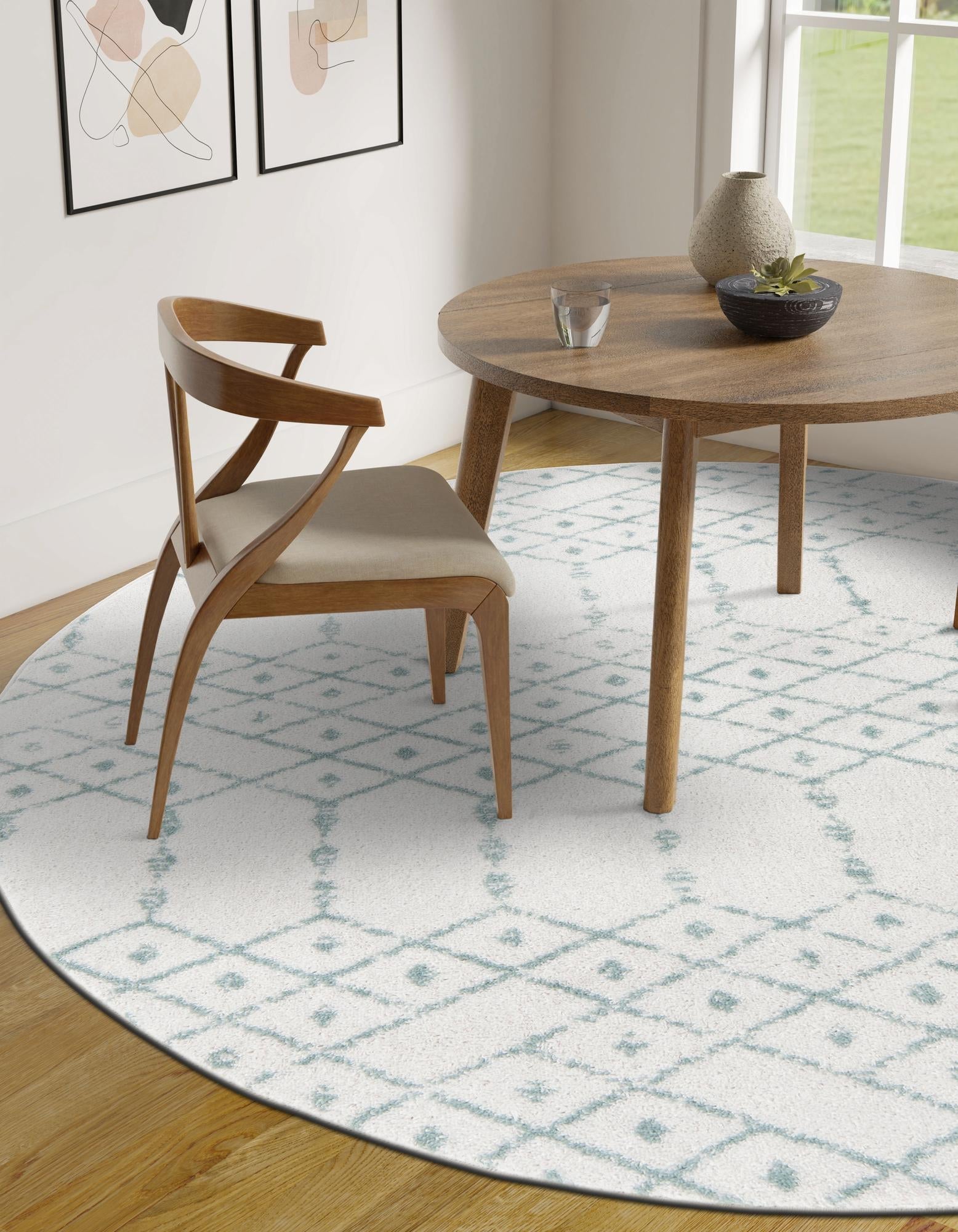 Marrakesh Lattice Collection Area Rug - Casablanca (Ivory Aqua)