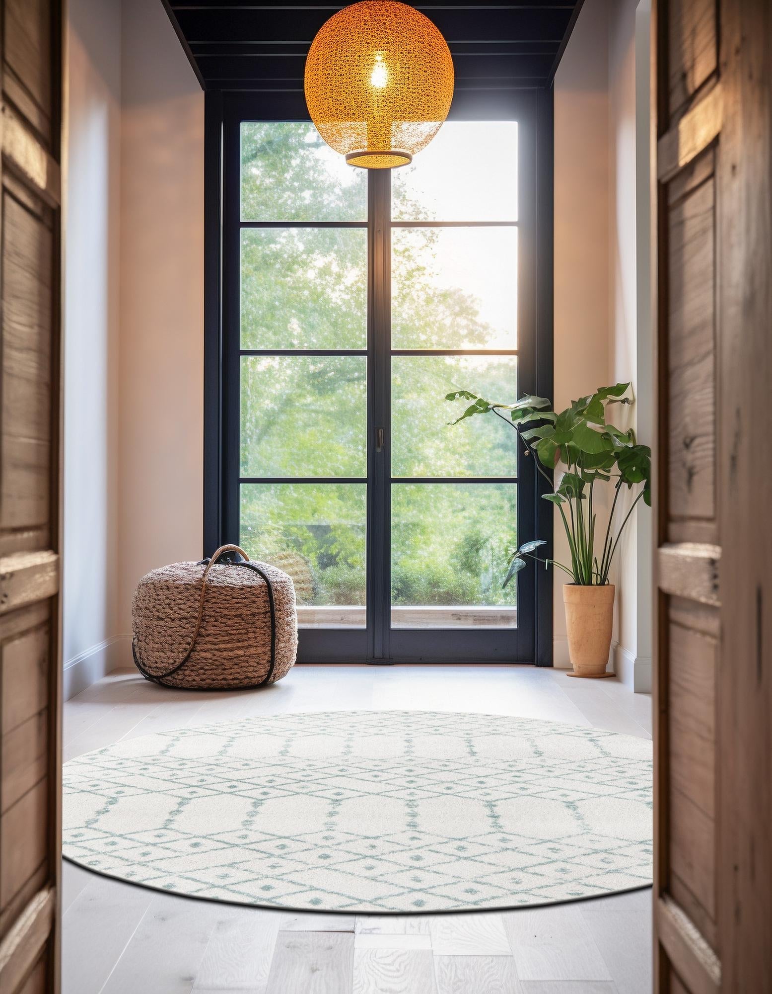 Marrakesh Lattice Collection Area Rug - Casablanca (Ivory Aqua)