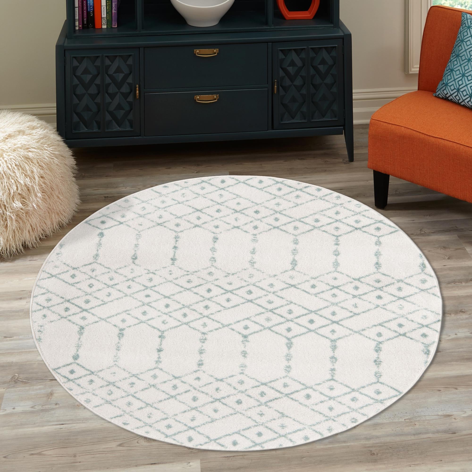 Marrakesh Lattice Collection Area Rug - Casablanca (Ivory Aqua)