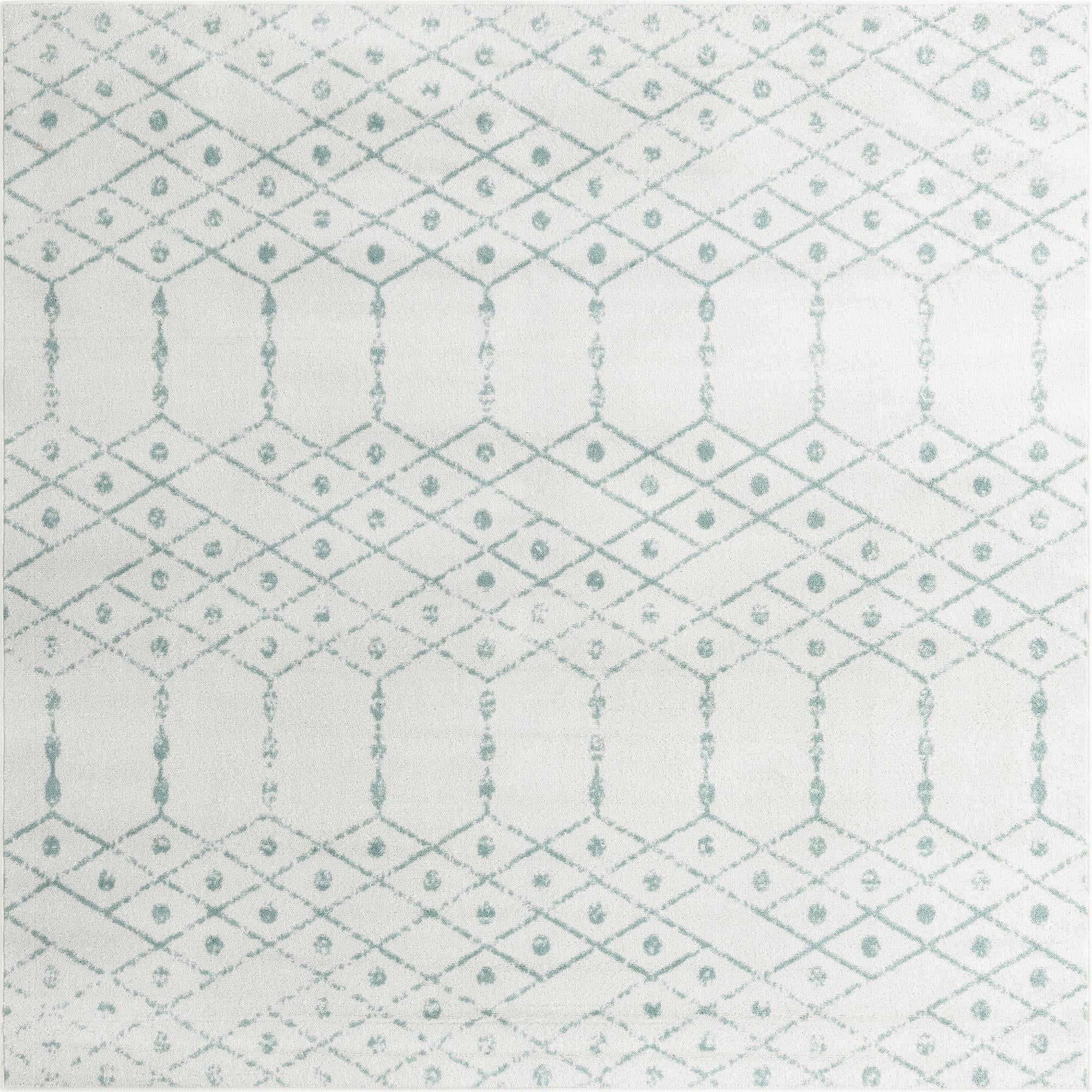 Marrakesh Lattice Collection Area Rug - Casablanca (Ivory Aqua)