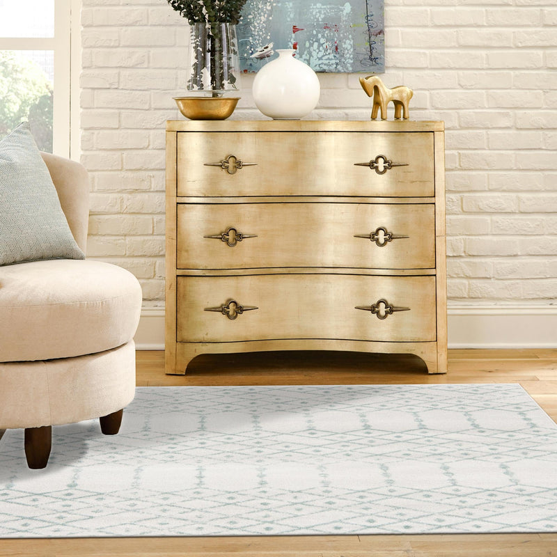 Marrakesh Lattice Collection Area Rug - Casablanca (Ivory Aqua) Square Ivory Aqua  lifestyle 113